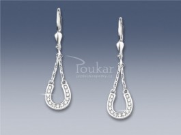 SAN 03 AUZ - Zlaté náušnice Podkova se zirkony visací s řetízkem