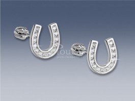 SAN 01 AUW - Zlaté náušnice Podkova se zirkony bílé zlato